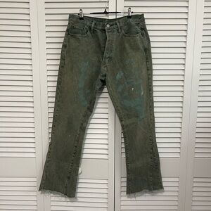 MNML Green Bootcut Pants with Distressed Details